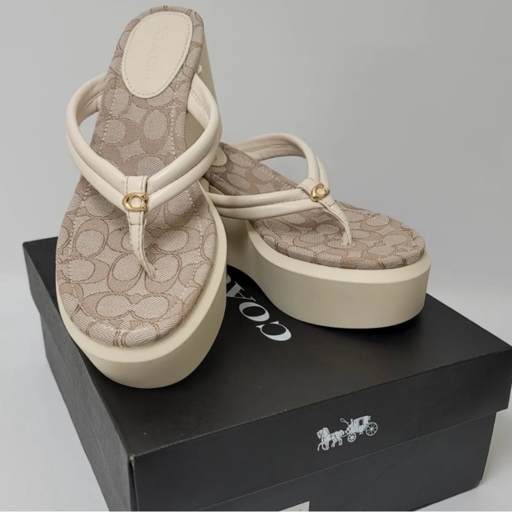 COACH Womens Franki Leathers Platform Flip Flops.